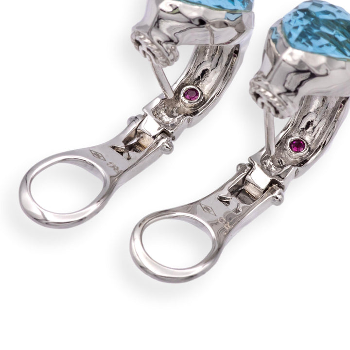 Roberto Coin 18K White Gold Hammered Clip / Post Earrings with Blue Topaz 14cts