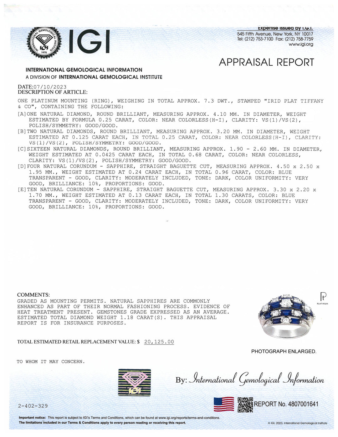 Vintage Tiffany & Co. Platinum Sapphire and Diamond Dome Cocktail Ring