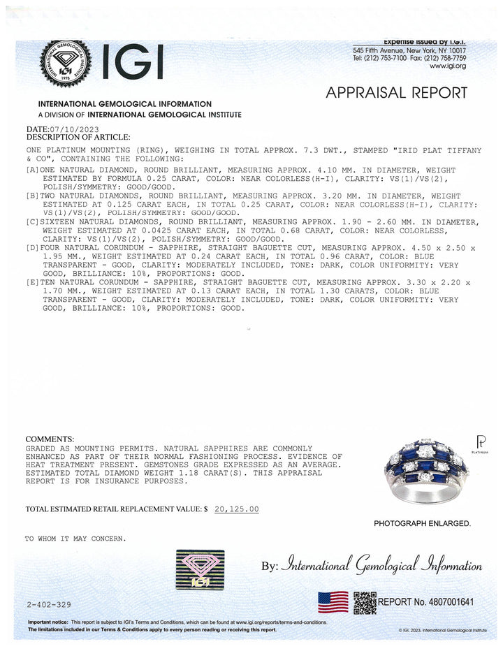 Vintage Tiffany & Co. Platinum Sapphire and Diamond Dome Cocktail Ring