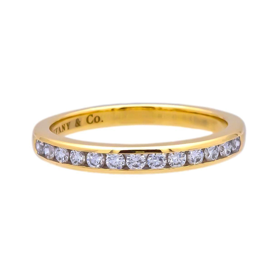 Tiffany & Co. 18K Yellow Gold Halfway Wedding Band Ring 0.22 cts 2.5mm