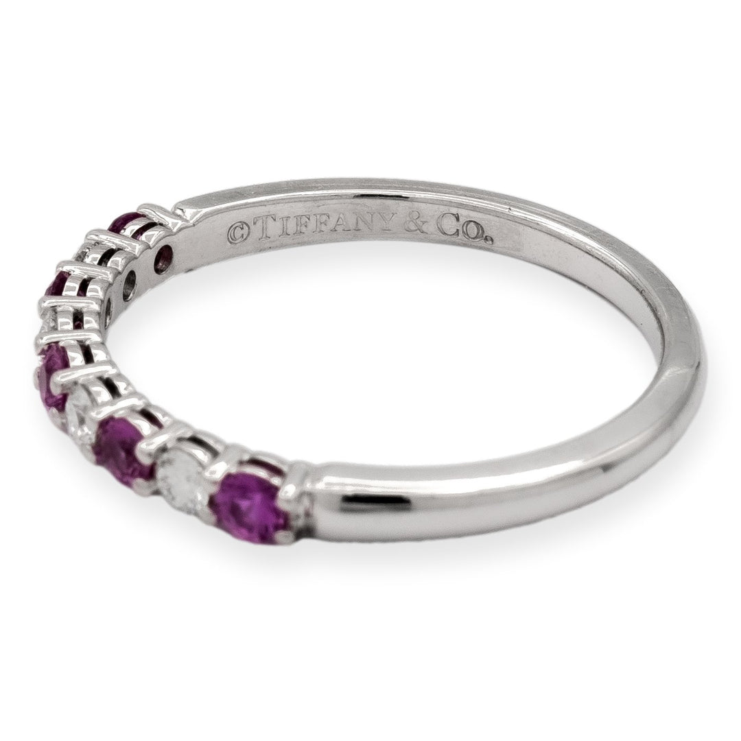 Tiffany & Co. Forever Platinum Diamond Pink Sapphire 9 Stone Embrace Band Ring