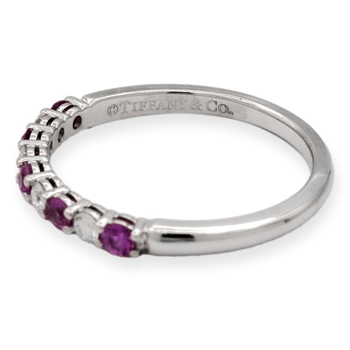 Tiffany & Co. Forever Platinum Diamond Pink Sapphire 9 Stone Embrace Band Ring