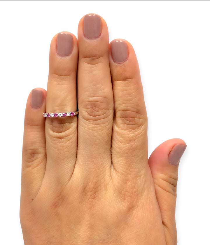 Tiffany & Co. Forever Platinum Diamond Pink Sapphire 9 Stone Embrace Band Ring