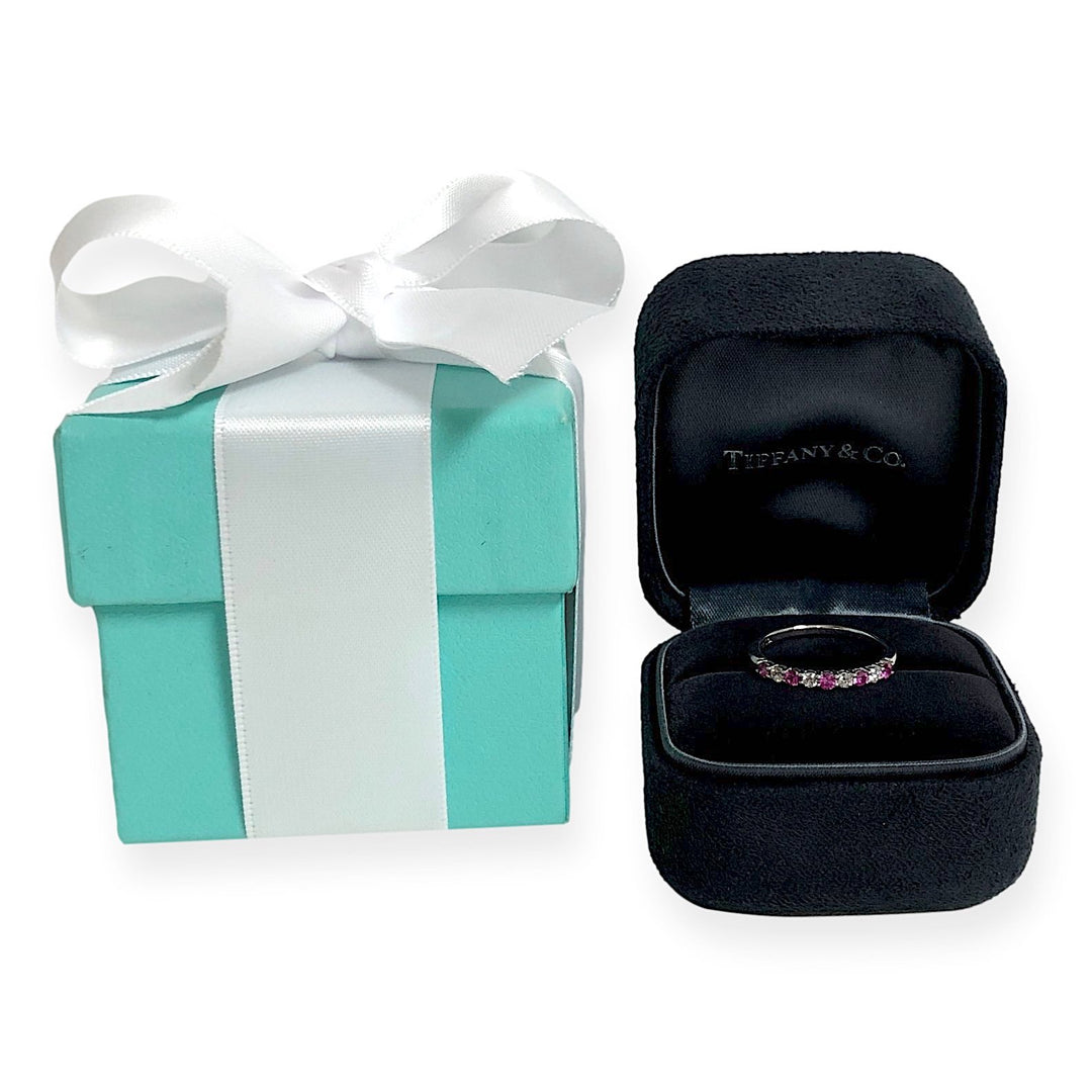 Tiffany & Co. Forever Platinum Diamond Pink Sapphire 9 Stone Embrace Band Ring