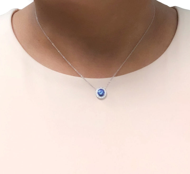 Tiffany & Co. Platinum Soleste Round Tanzanite Diamond Pendant Necklace 16" Long