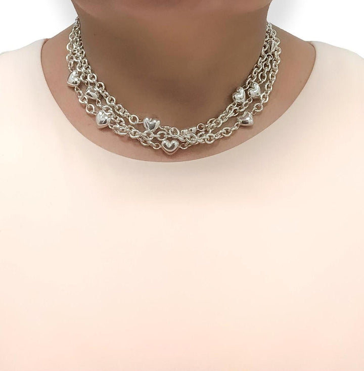 Vintage Tiffany & Co. Sterling Silver 3-Strand Heart Toggle Necklace 17”
