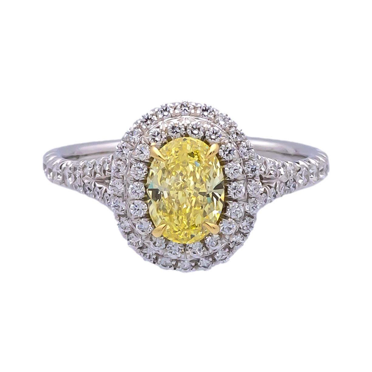 Tiffany Co Plat Soleste Fancy Intense Yellow Oval Diamond