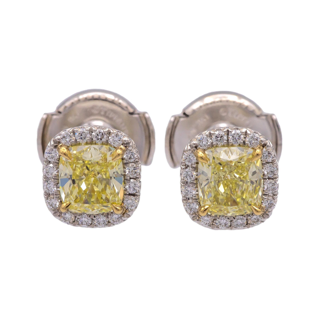Tiffany & Co. Soleste Fancy Yellow Diamond Halo Stud Earrings in Platinum & 18K
