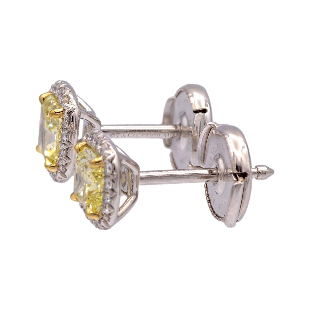 Tiffany & Co. Soleste Fancy Yellow Diamond Halo Stud Earrings in Platinum & 18K