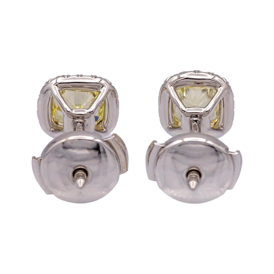 Tiffany & Co. Soleste Fancy Yellow Diamond Halo Stud Earrings in Platinum & 18K