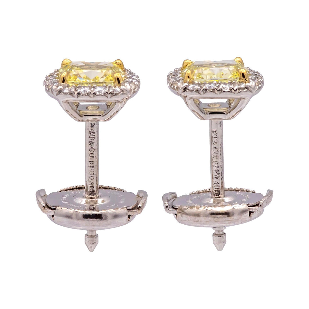 Tiffany & Co. Soleste Fancy Yellow Diamond Halo Stud Earrings in Platinum & 18K