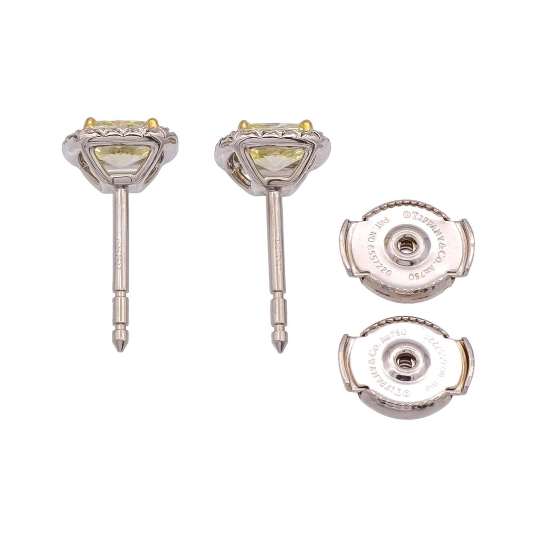 Tiffany & Co. Soleste Fancy Yellow Diamond Halo Stud Earrings in Platinum & 18K