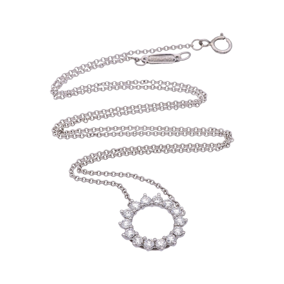 Tiffany & Co. Open Circle Diamond Pendant necklace in Platinum .47ct  16.5 Inch