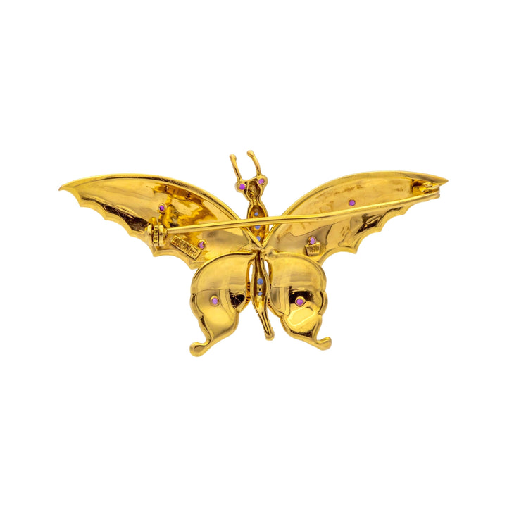 Vintage Tiffany & Co. 18K Gold Butterfly Brooch, Ruby & Sapphire, 1960s Italy