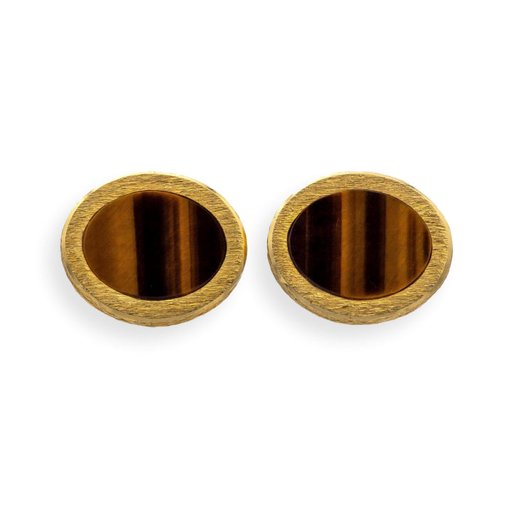 Vintage Tiffany & Co. 18K Gold Tiger Eye Cufflinks, Fixed Ball Back, ca. 1960's