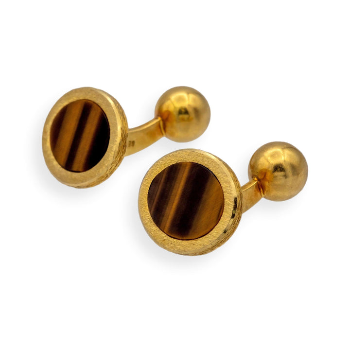Vintage Tiffany & Co. 18K Gold Tiger Eye Cufflinks, Fixed Ball Back, ca. 1960's
