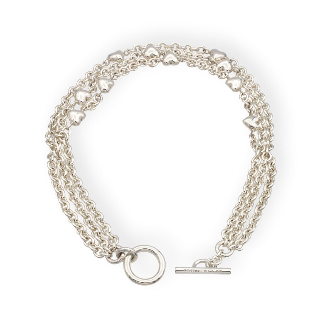 Vintage Tiffany & Co. Sterling Silver 3-Strand Heart Toggle Necklace 17”