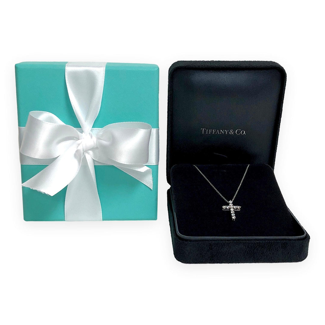 Tiffany & Co. Platinum Round Diamond .41 ct Cross Pendant Necklace – Small 18"