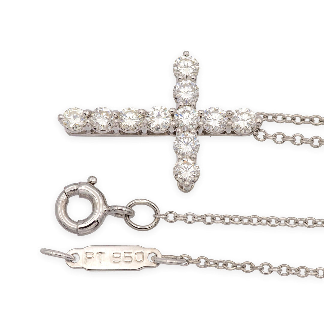 Tiffany & Co. Platinum Round Diamond .41 ct Cross Pendant Necklace – Small 18"