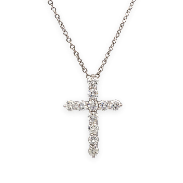 Tiffany & Co. Platinum Round Diamond .41 ct Cross Pendant Necklace – Small 18"