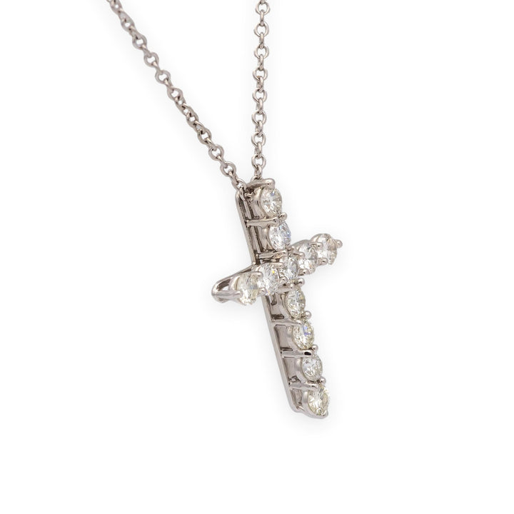 Tiffany & Co. Platinum Round Diamond .41 ct Cross Pendant Necklace – Small 18"