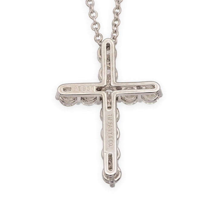 Tiffany & Co. Platinum Round Diamond .41 ct Cross Pendant Necklace – Small 18"