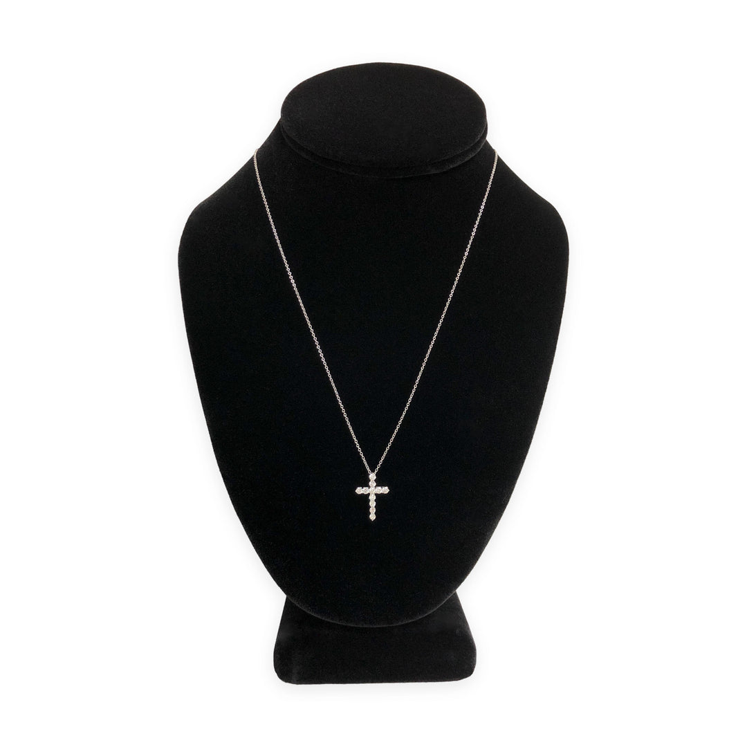 Tiffany & Co. Platinum Round Diamond .41 ct Cross Pendant Necklace – Small 18"