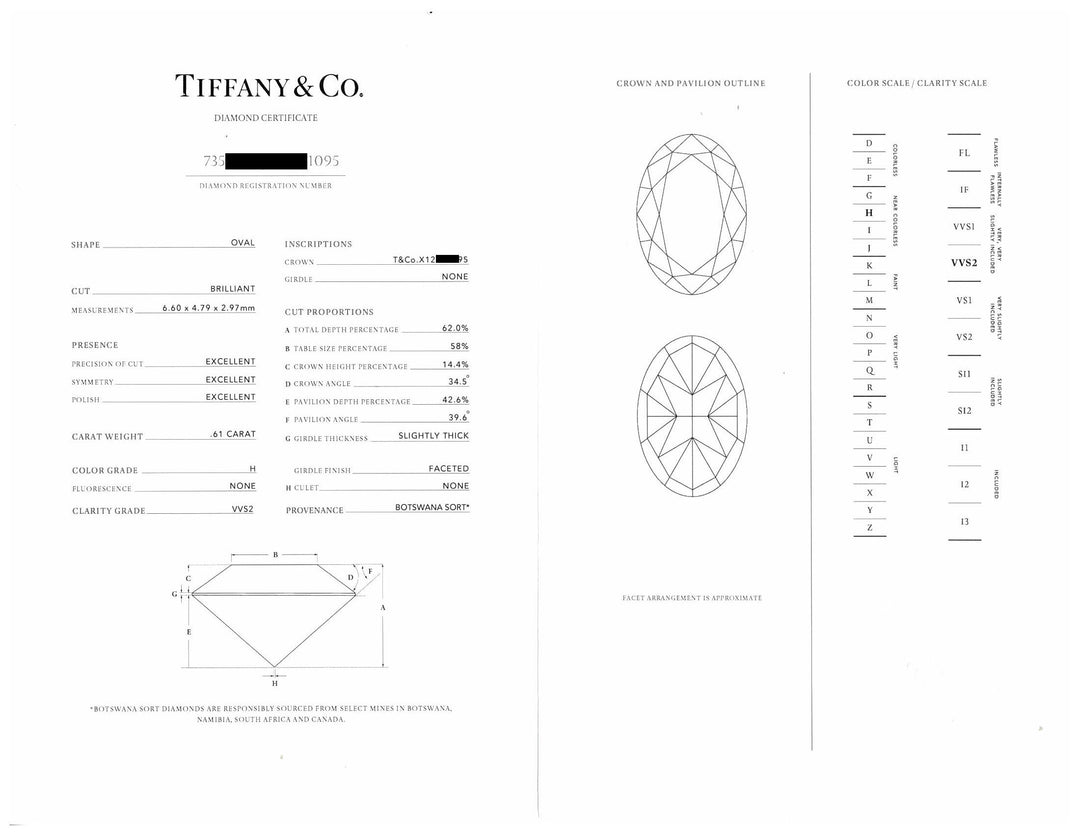 Tiffany & Co. Soleste Oval .88 cts total Diamond Engagement Ring Platinum H VVS2