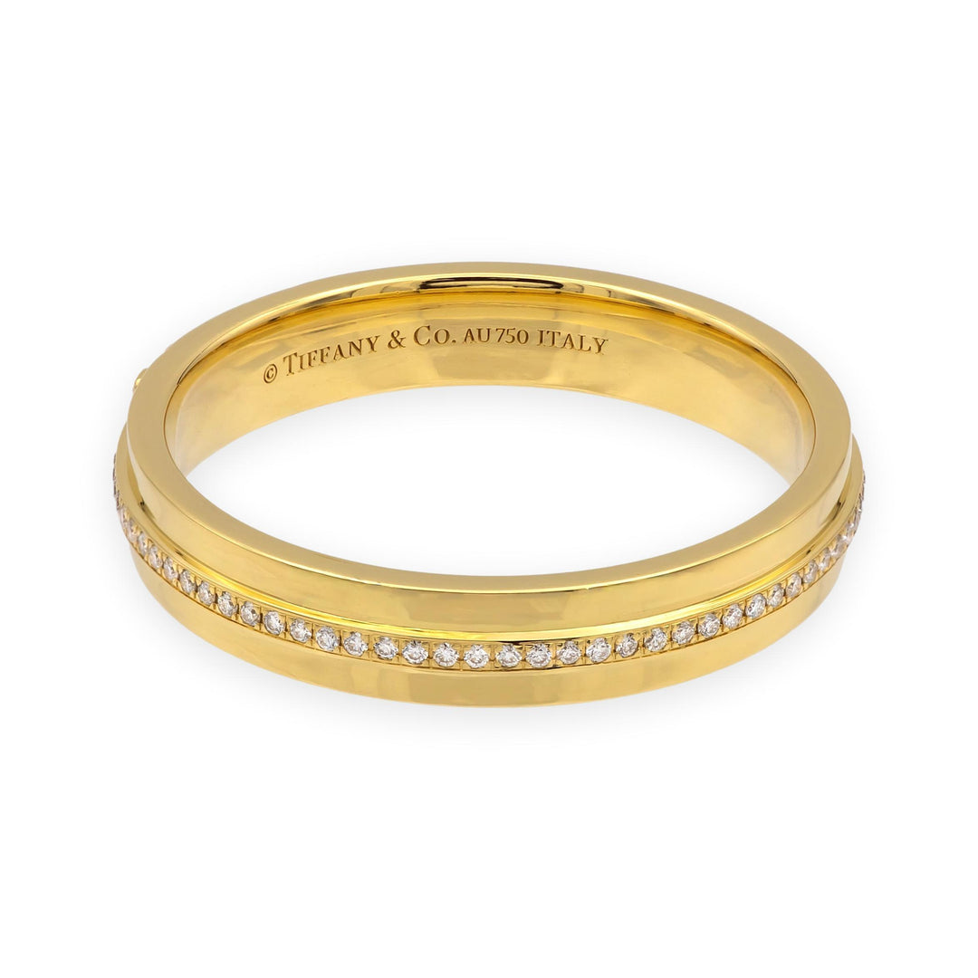 Tiffany & Co. T Narrow 18K Yellow Gold Men's Diamond Band Ring – Size 12