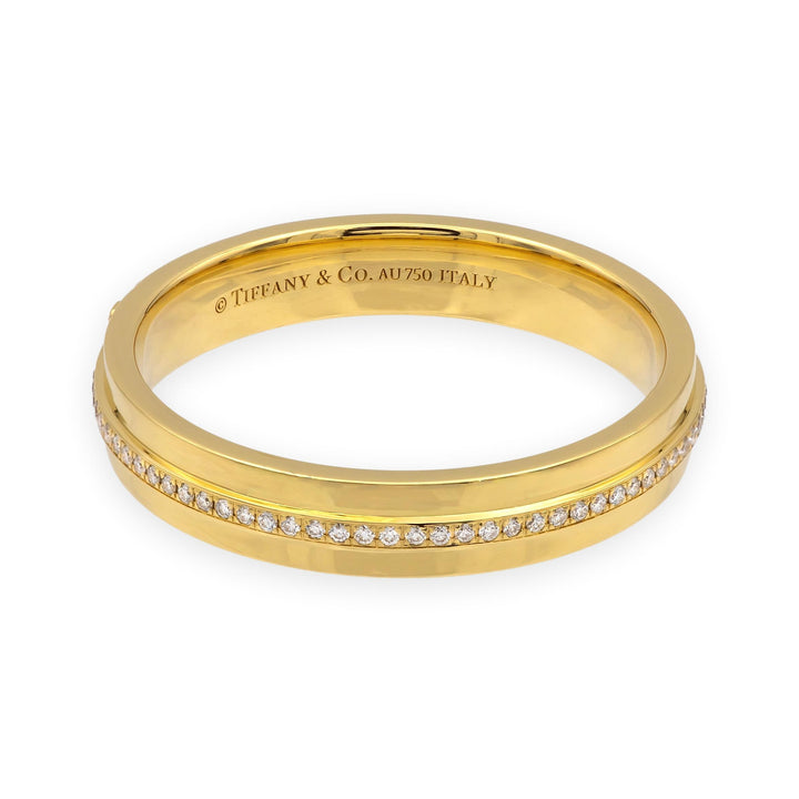 Tiffany & Co. T Narrow 18K Yellow Gold Men's Diamond Band Ring – Size 12