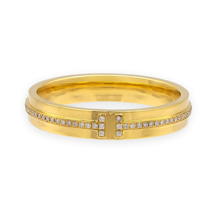 Tiffany & Co. T Narrow 18K Yellow Gold Men's Diamond Band Ring – Size 12