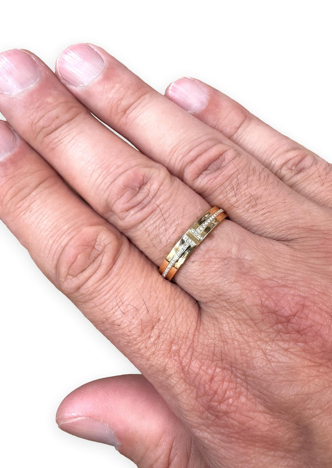 Tiffany & Co. T Narrow 18K Yellow Gold Men's Diamond Band Ring – Size 12