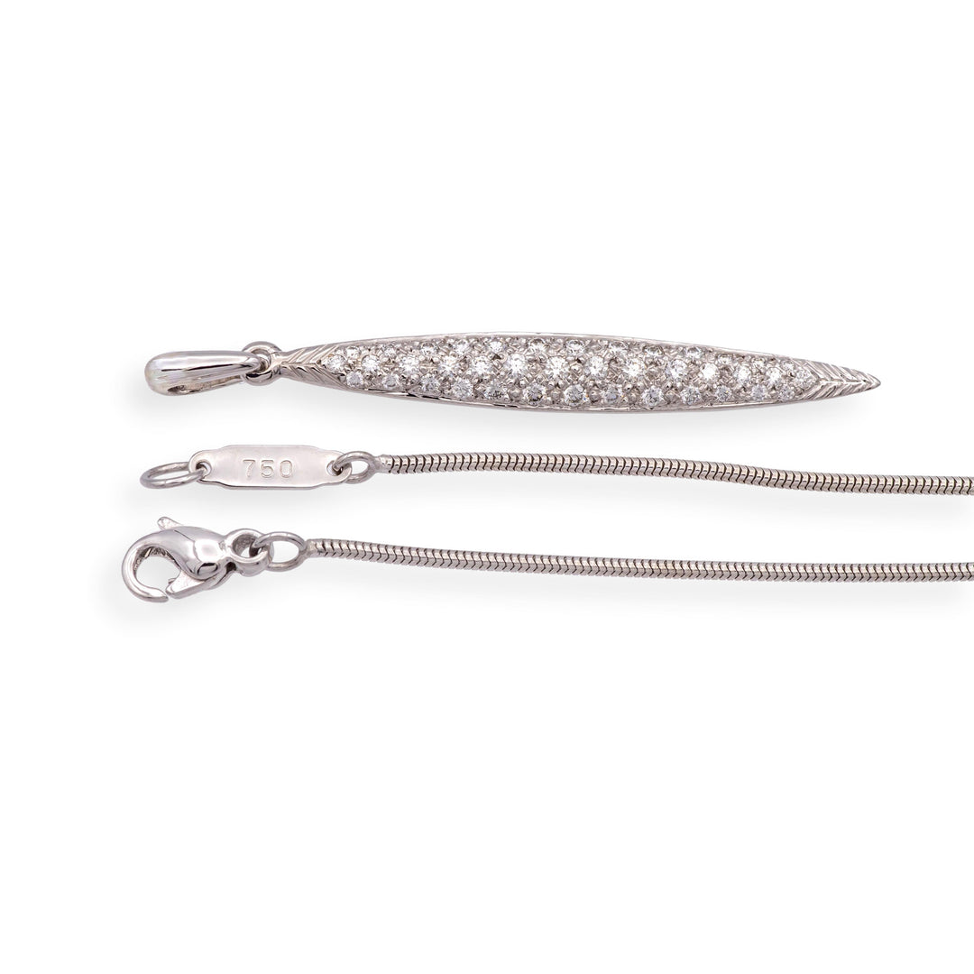 Vintage Tiffany & Co. 18K White Gold Pave Diamond Feather Pendant Necklace 18"