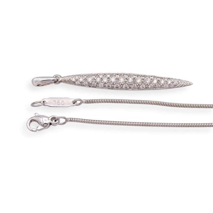 Vintage Tiffany & Co. 18K White Gold Pave Diamond Feather Pendant Necklace 18"