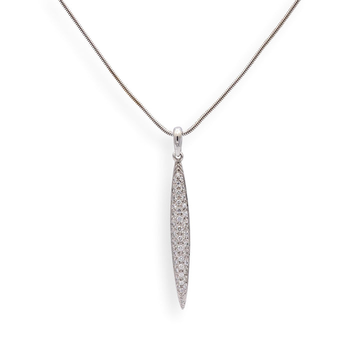 Vintage Tiffany & Co. 18K White Gold Pave Diamond Feather Pendant Necklace 18"