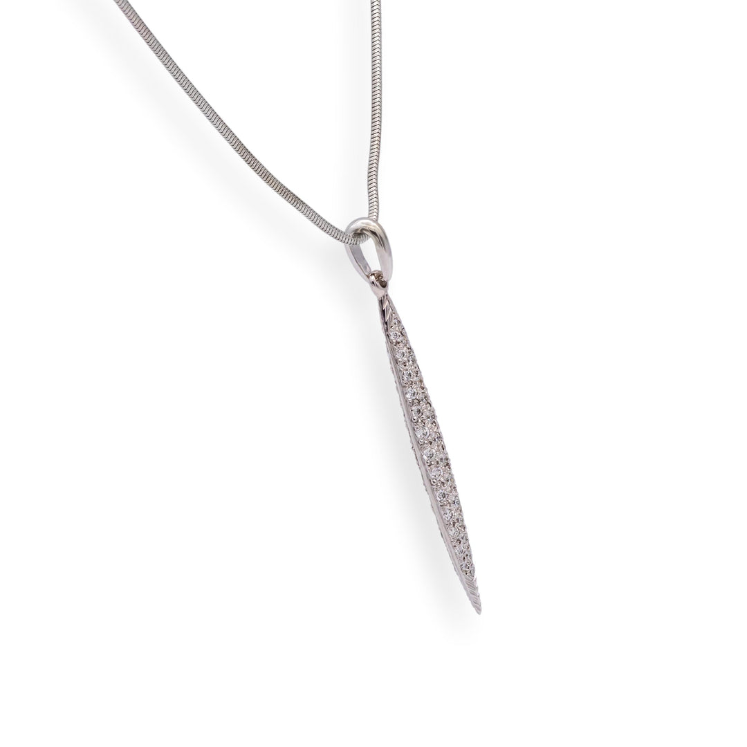 Vintage Tiffany & Co. 18K White Gold Pave Diamond Feather Pendant Necklace 18"