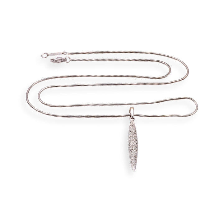 Vintage Tiffany & Co. 18K White Gold Pave Diamond Feather Pendant Necklace 18"