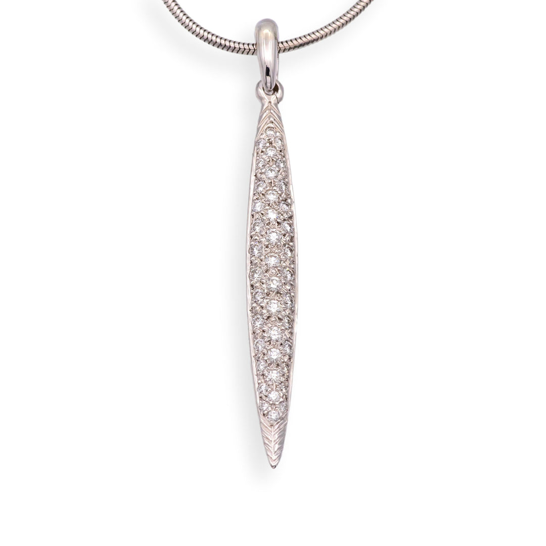 Vintage Tiffany & Co. 18K White Gold Pave Diamond Feather Pendant Necklace 18"
