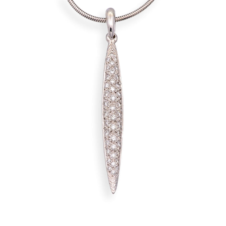 Vintage Tiffany & Co. 18K White Gold Pave Diamond Feather Pendant Necklace 18"