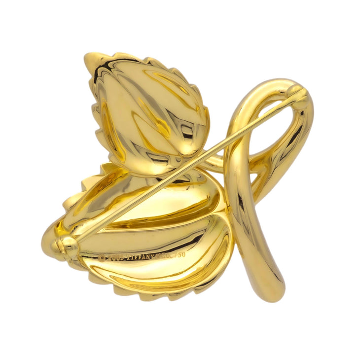Vintage Tiffany & Co. 18K Yellow Gold Diamond Leaf Brooch Pin