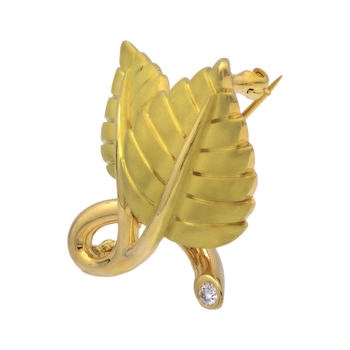 Vintage Tiffany & Co. 18K Yellow Gold Diamond Leaf Brooch Pin