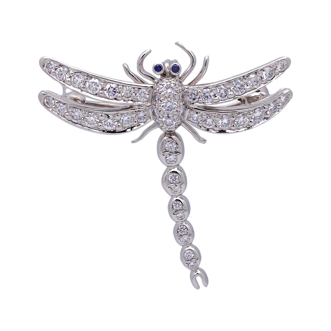 Vintage Tiffany & Co. Platinum Dragonfly Diamond Sapphire Brooch Pendant 1990's
