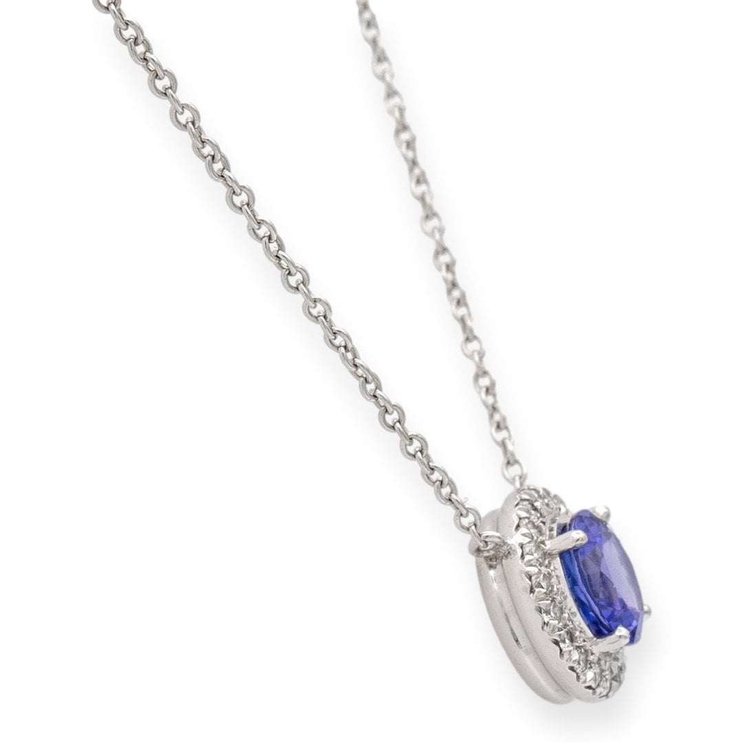 Tiffany & Co. Platinum Soleste Round Tanzanite Diamond Pendant Necklace 16" Long