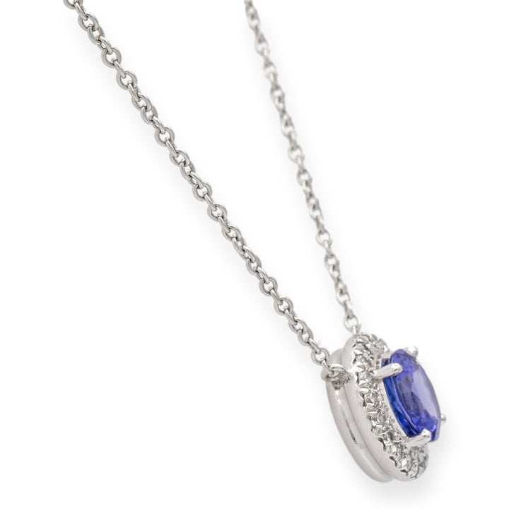 Tiffany & Co. Platinum Soleste Round Tanzanite Diamond Pendant Necklace 16" Long