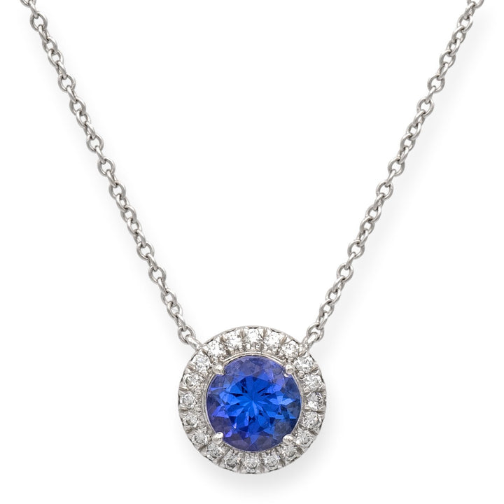 Tiffany & Co. Platinum Soleste Round Tanzanite Diamond Pendant Necklace 16" Long