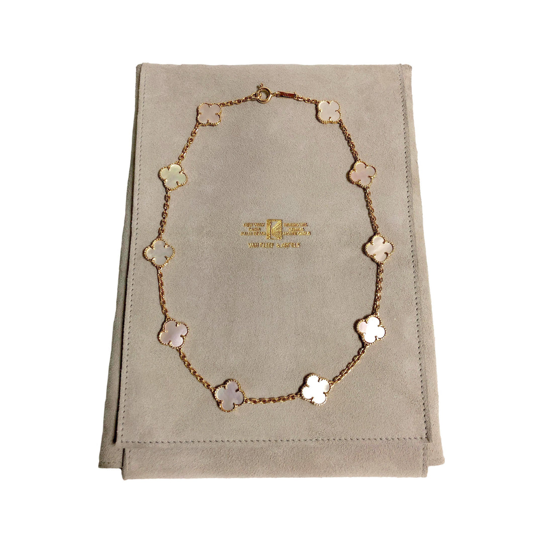 Van Cleef & Arpels 18K Yellow Gold Vintage Alhambra 10 Motif  Necklace Ca. 2000