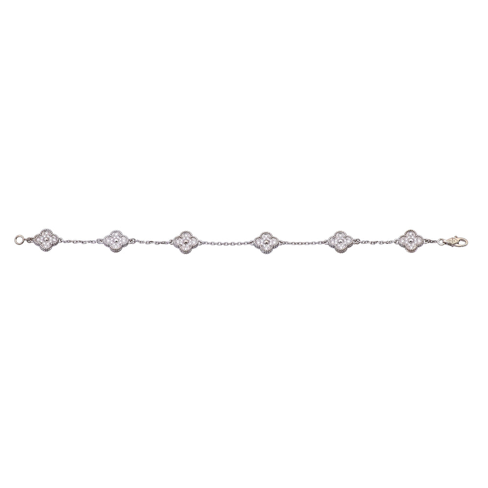 Van Cleef & Arpels 18K White Gold Sweet Alhambra Diamond Bracelet 6 Motif