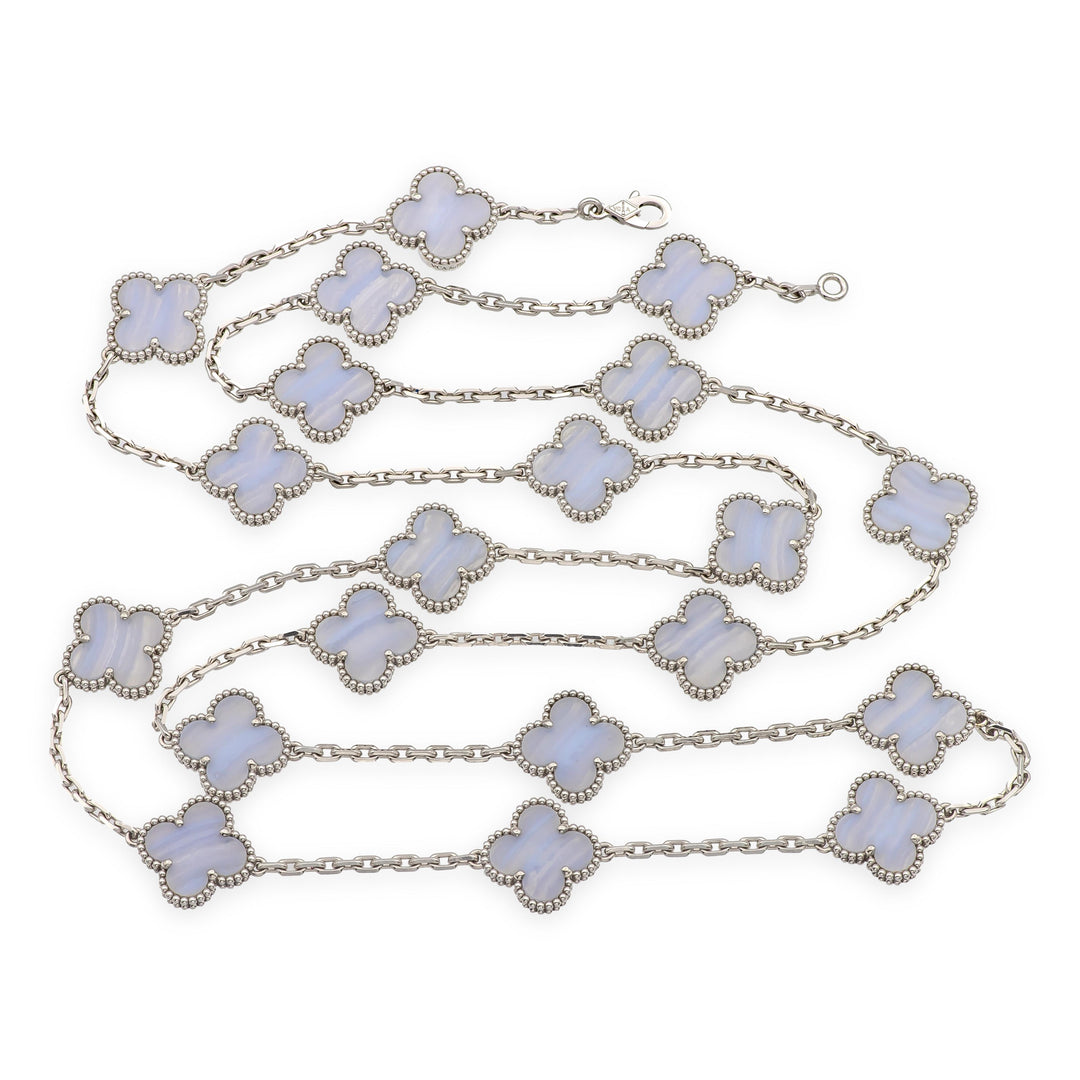 Van Cleef & Arpels 18K White Gold Vintage Alhambra 20 Motif Chalcedony Necklace
