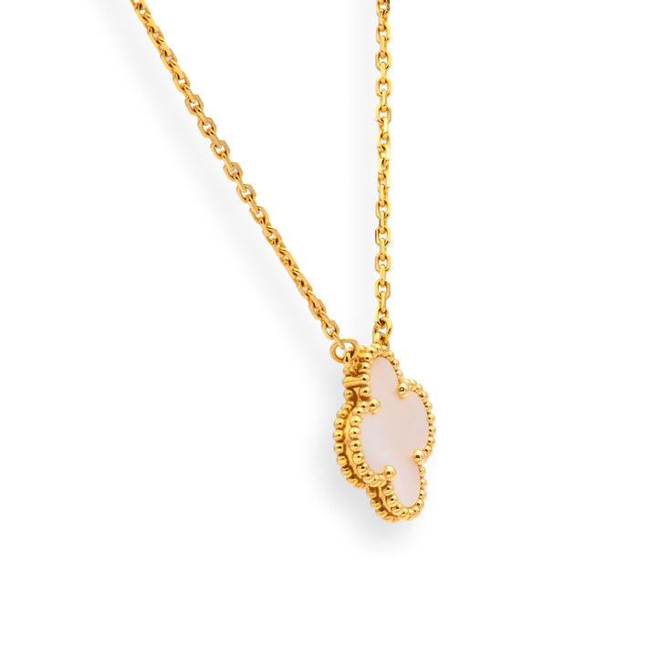 Van Cleef & Arpels 18KY Gold Vintage Alhambra MOP Pendant Necklace box +papers