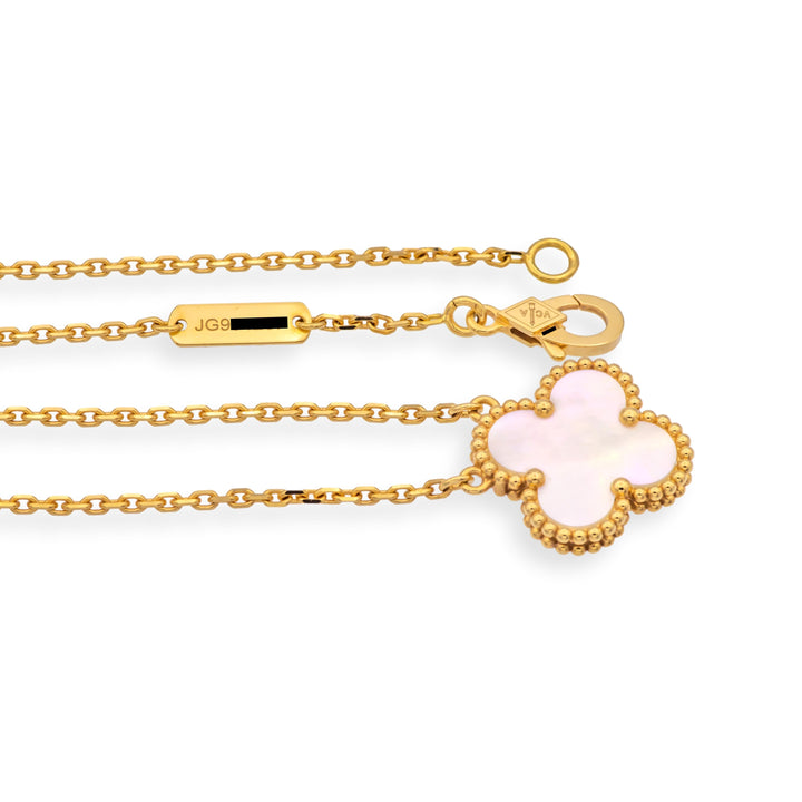 Van Cleef & Arpels 18KY Gold Vintage Alhambra MOP Pendant Necklace box +papers